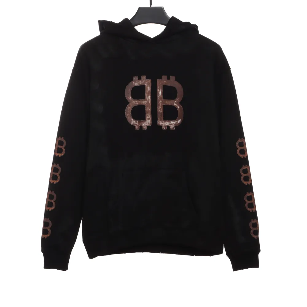  Balenciage distressed washed mud dyed double B Hoodie 2