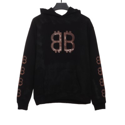  Balenciage distressed washed mud dyed double B Hoodie 2 01