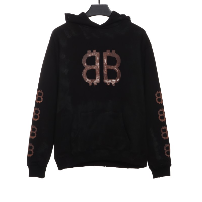  Balenciage distressed washed mud dyed double B Hoodie 2