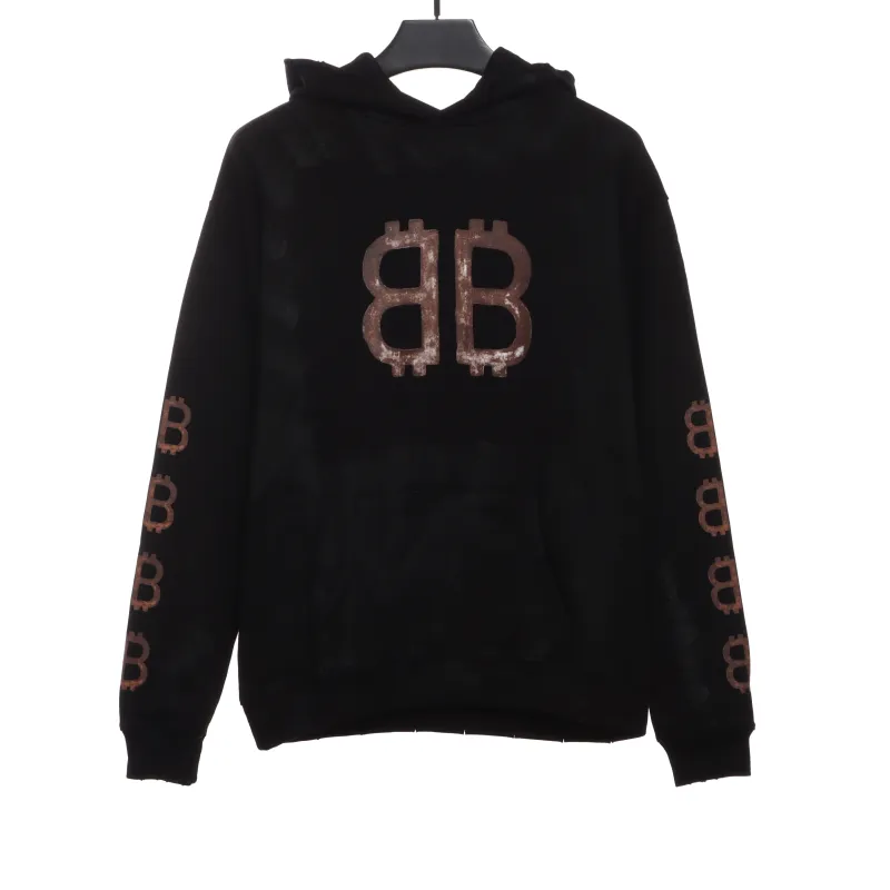 Balenciage distressed washed mud dyed double B Hoodie 2