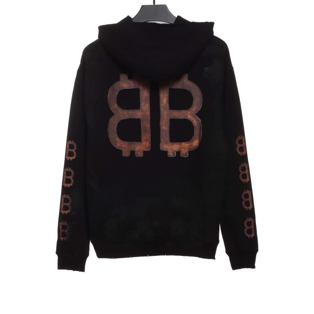  Balenciage distressed washed mud dyed double B Hoodie 2