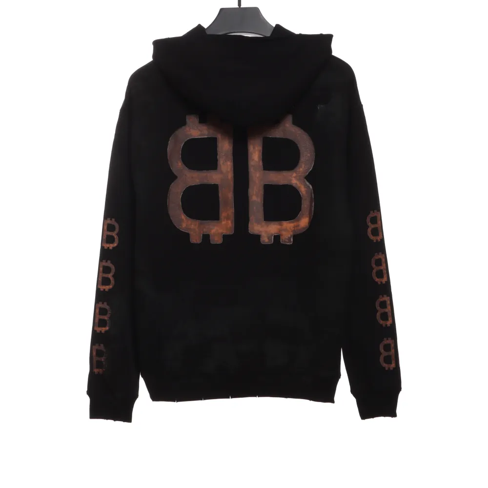  Balenciage distressed washed mud dyed double B Hoodie 2