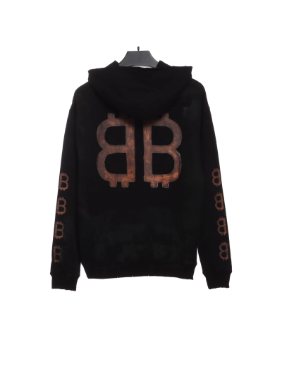 Balenciaga distressed washed mud dyed double B Hoodie 2 02