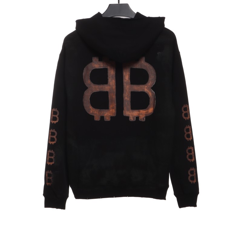  Balenciage distressed washed mud dyed double B Hoodie 2