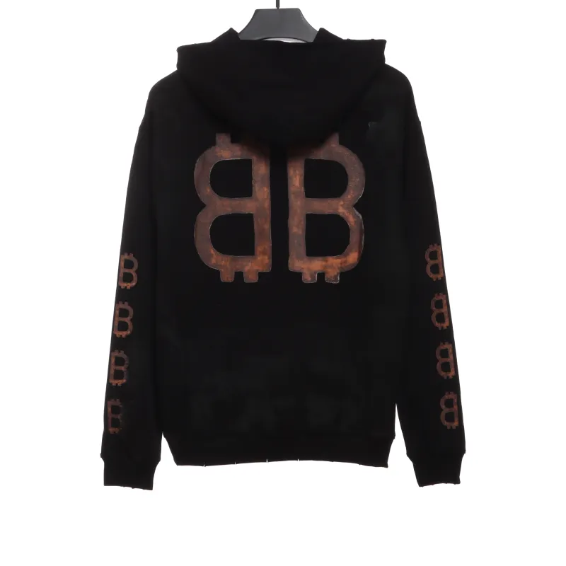  Balenciage distressed washed mud dyed double B Hoodie 2