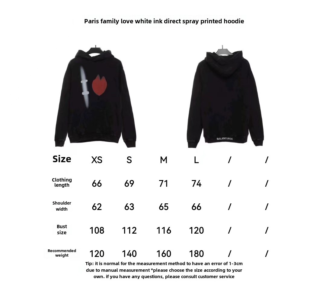 Balenciaga love white ink direct printing Hoodie