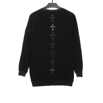 Chrome Hearts embroidered leather silver round neck Hoodie 02