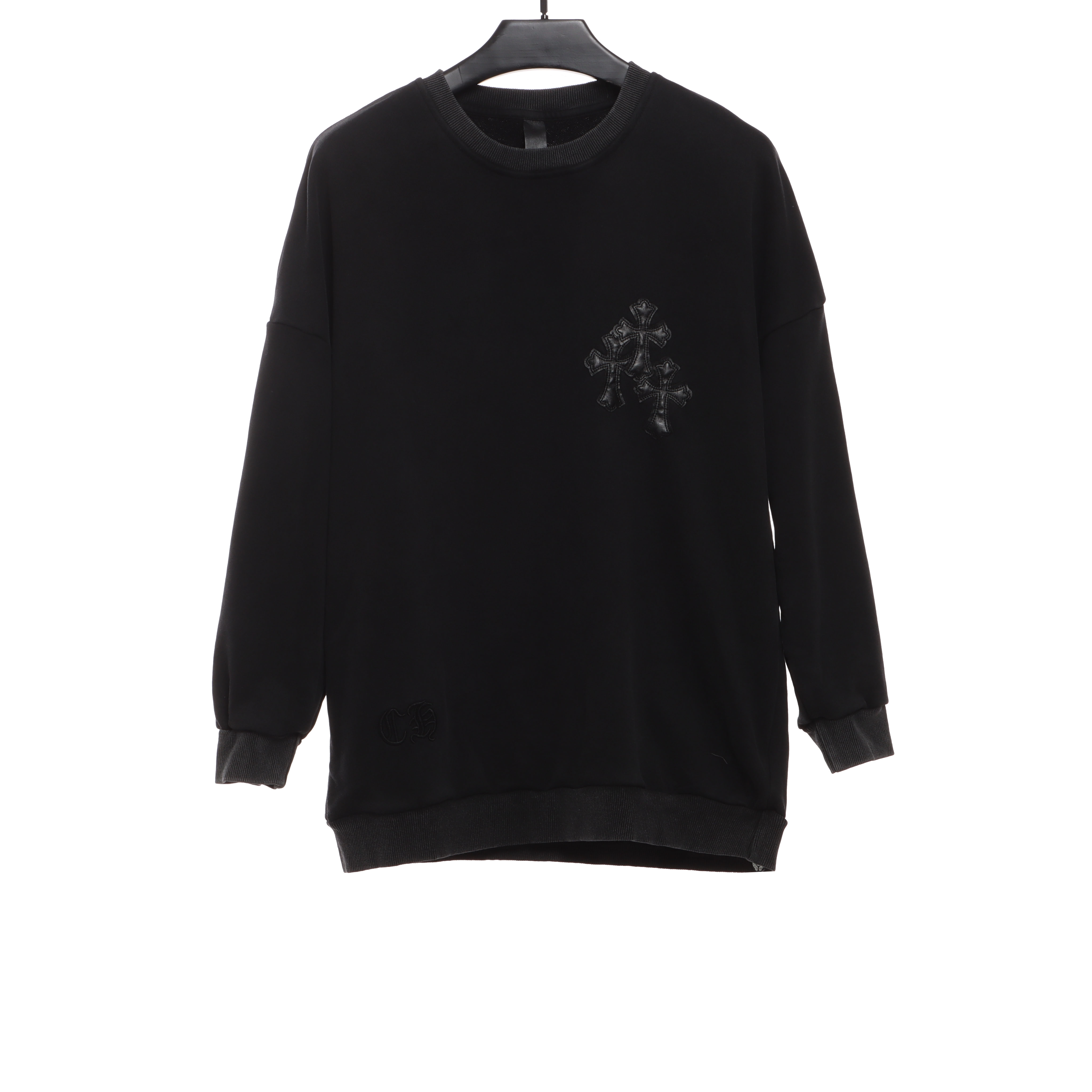 Chrome Hearts embroidered leather silver round neck Hoodie