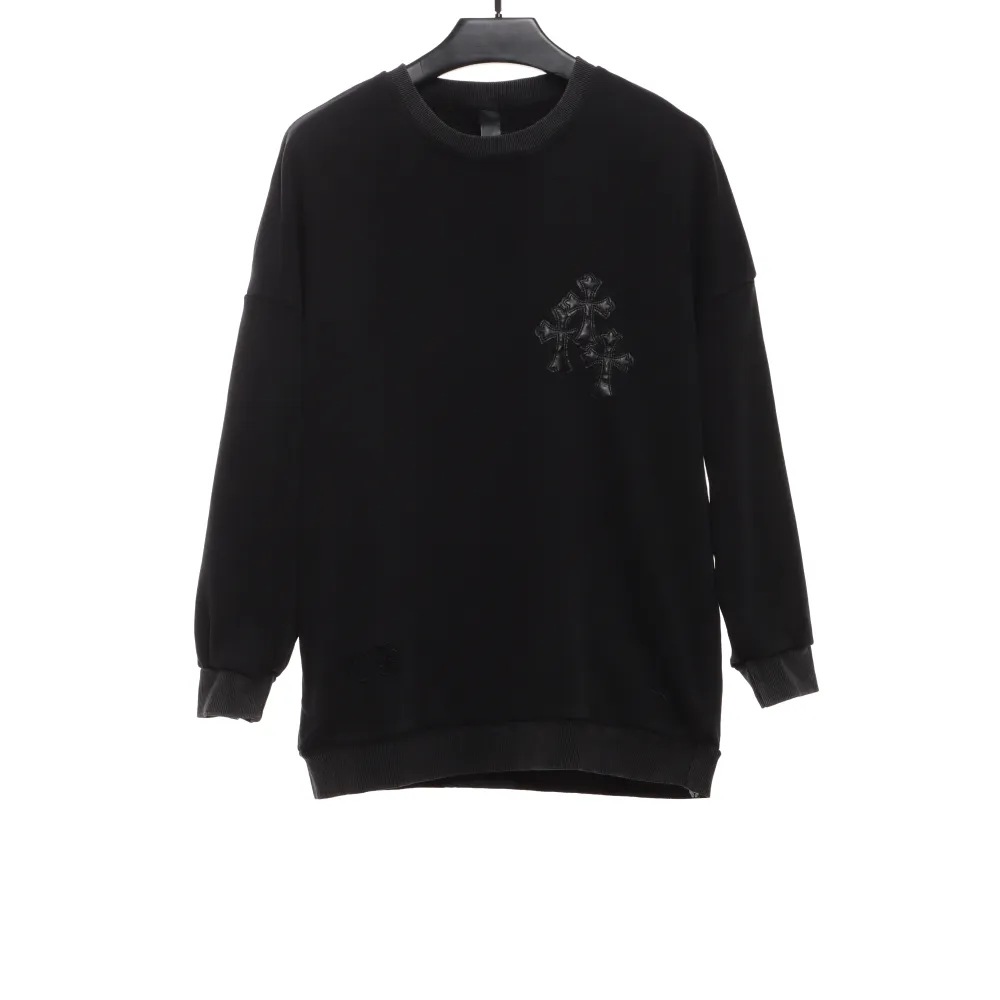  Chrome Hearts embroidered leather silver round neck Hoodie