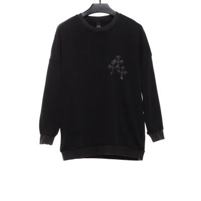 Chrome Hearts embroidered leather silver round neck Hoodie 01