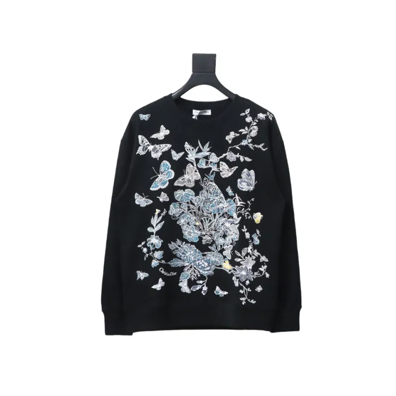  Dior floral butterfly round neck Hoodie 2