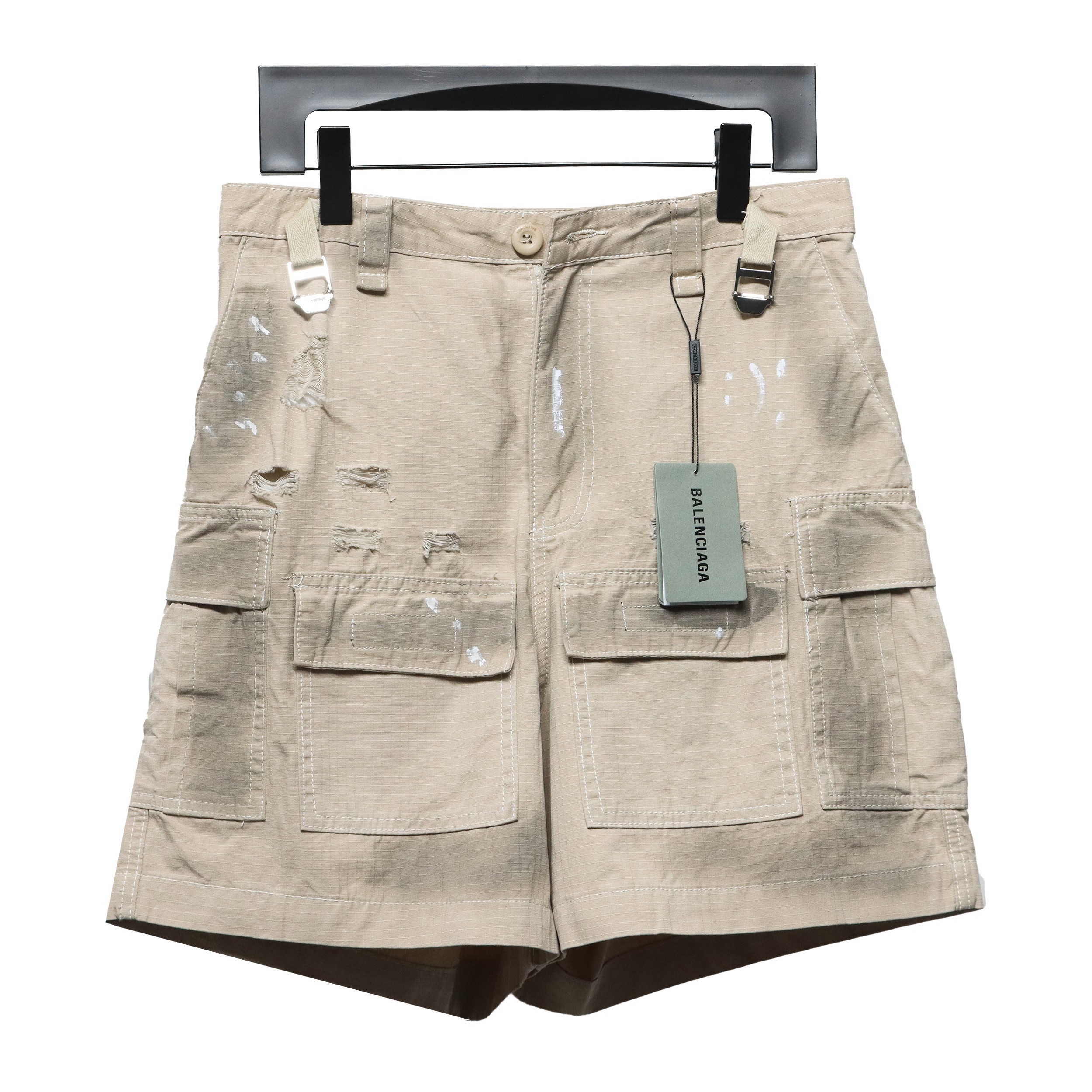  Balenciaga24ss heavy hand-painted dirty plaid fabric pocket denim shorts Jeans