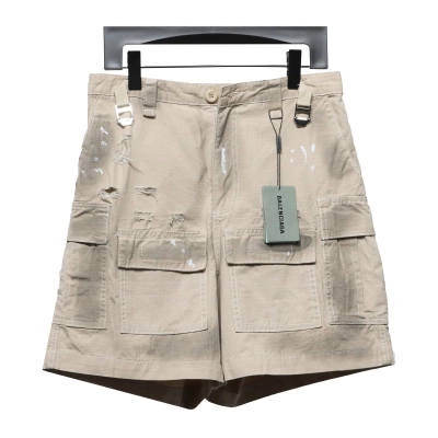 Balenciaga24ss heavy hand-painted dirty plaid fabric pocket denim shorts Jeans 01