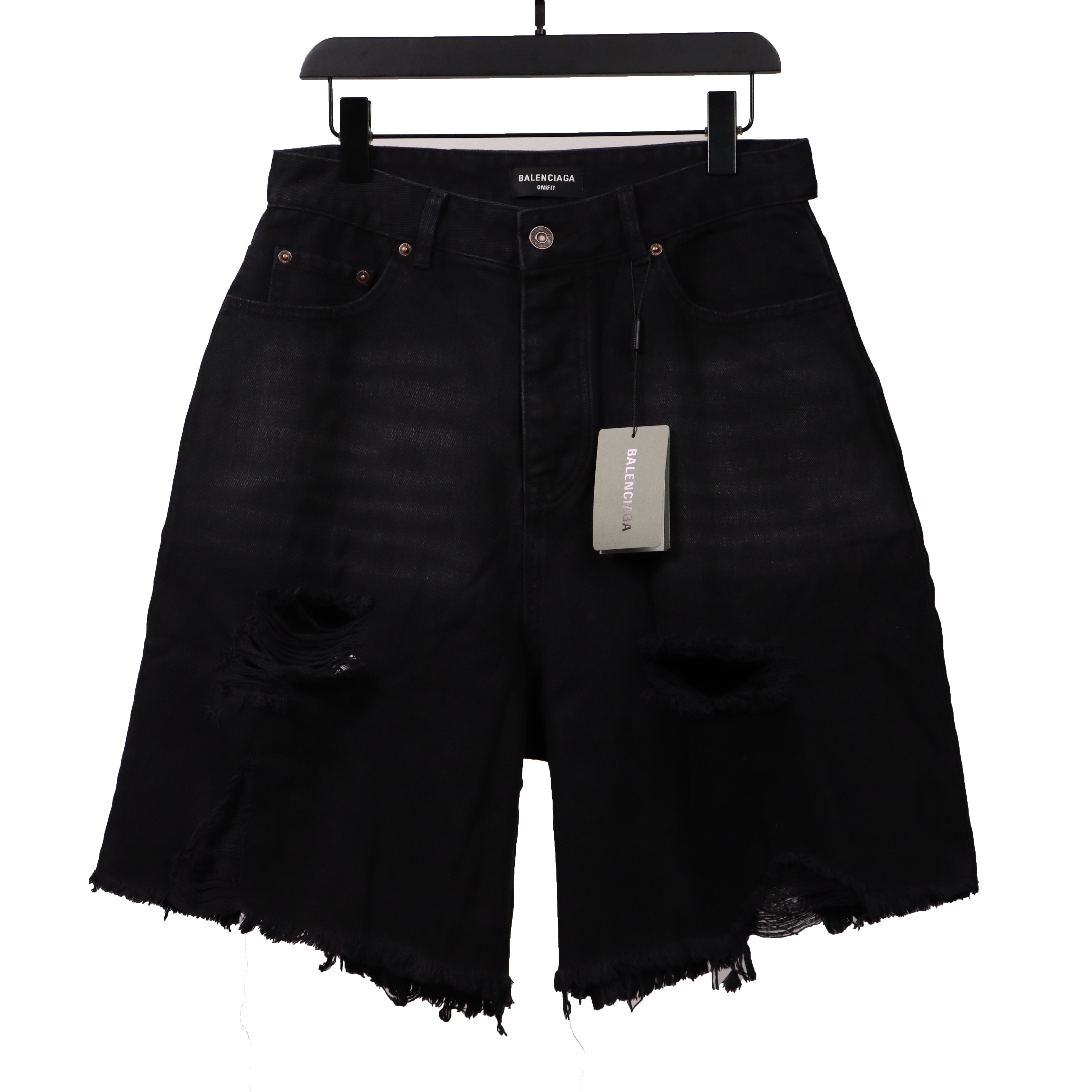 Balenciage co-branded washed and ripped denim shorts Jeans