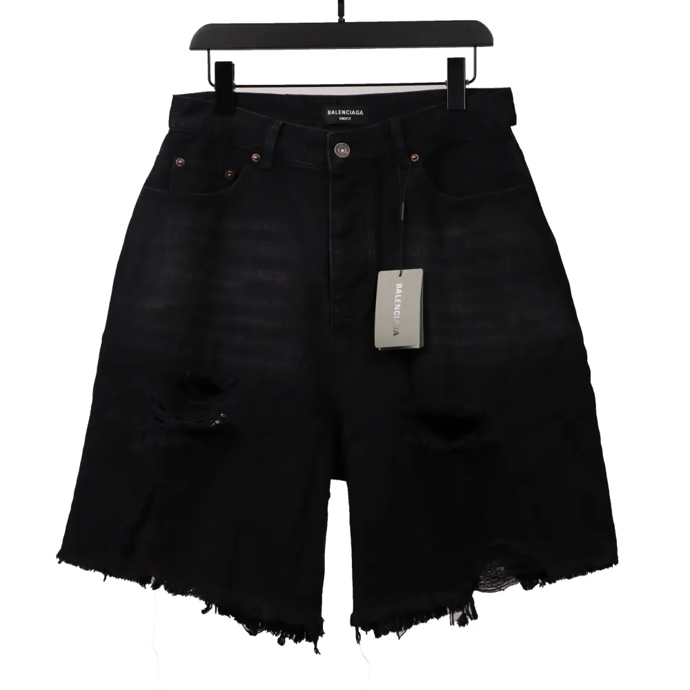 Balenciaga co-branded washed and ripped denim shorts Jeans