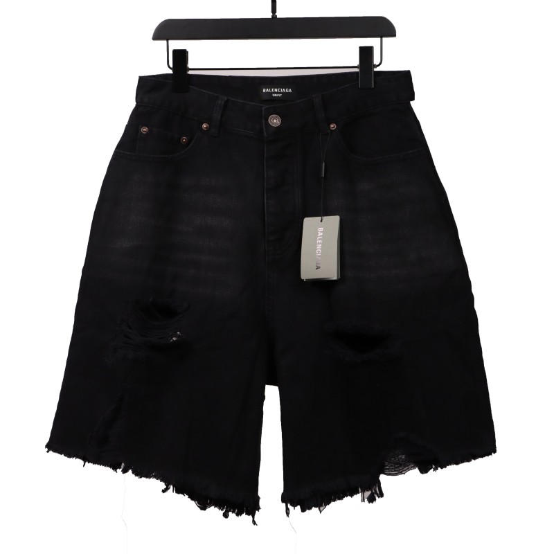  Balenciage co-branded washed and ripped denim shorts Jeans