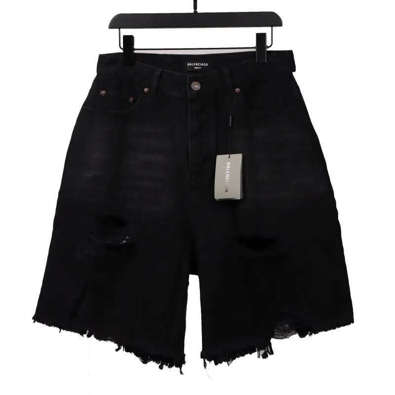 Balenciaga co-branded washed and ripped denim shorts Jeans