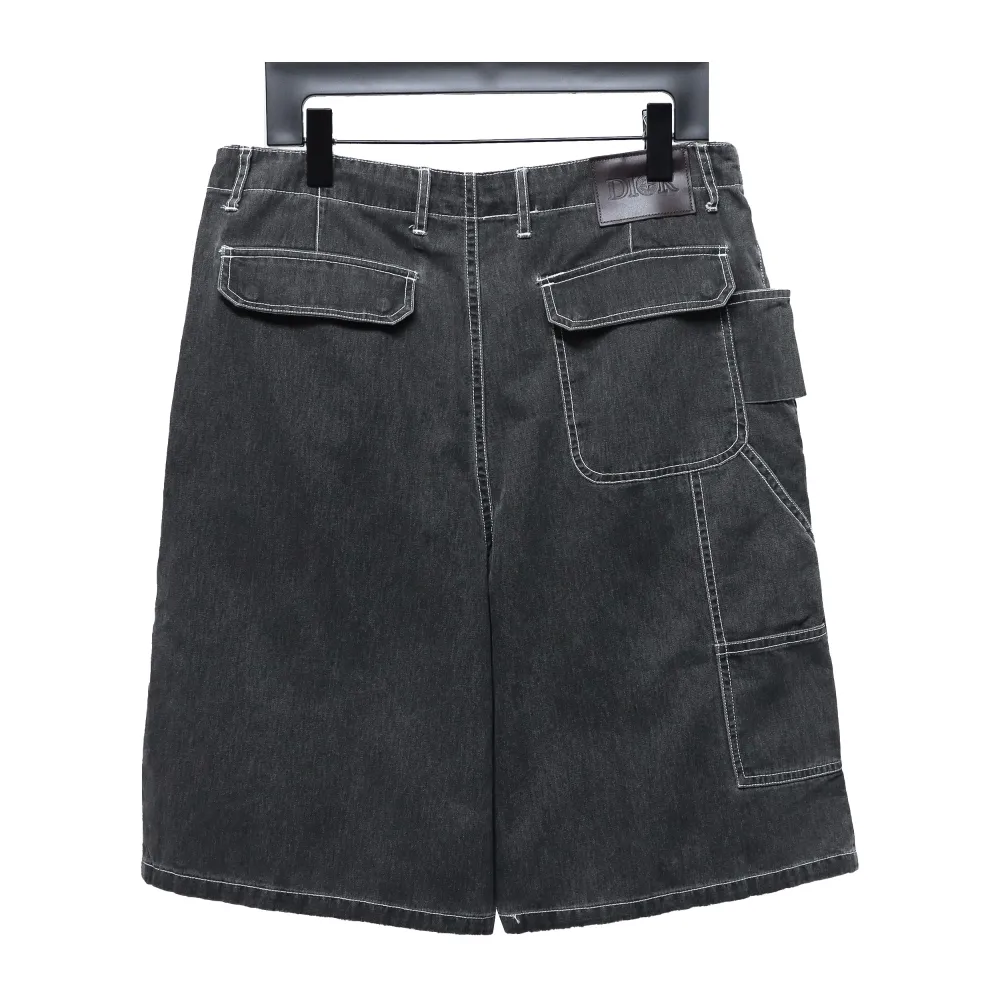 Dior & Stone Island Stone Island co-branded pocket leather label work denim shorts Jeans 2