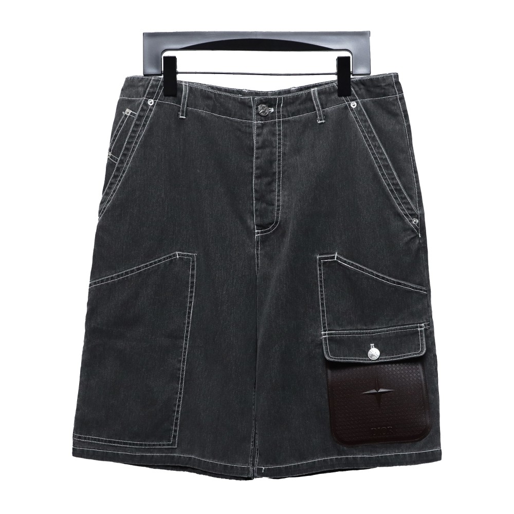  Dior & Stone Island Stone Island co-branded pocket leather label work denim shorts Jeans 2