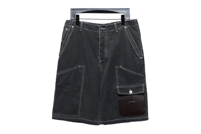 Dior & Stone Island Stone Island co-branded pocket leather label work denim shorts Jeans 2 01