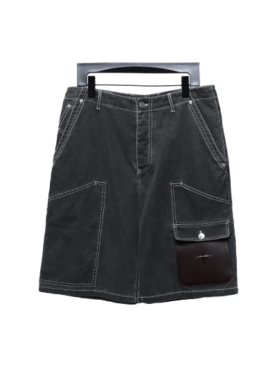 Dior & Stone Island Stone Island co-branded pocket leather label work denim shorts Jeans 2 01