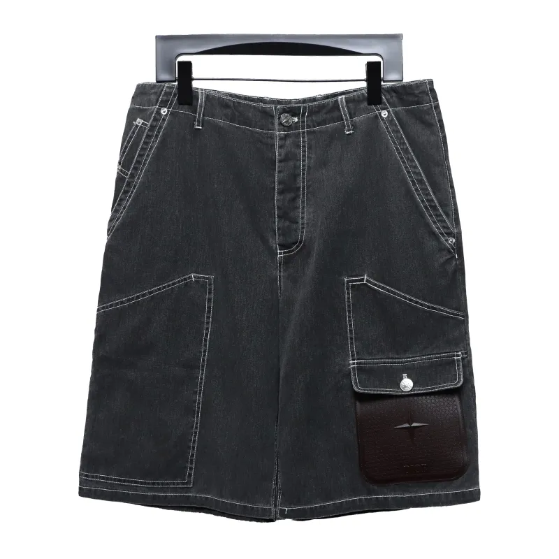 Dior & Stone Island Stone Island co-branded pocket leather label work denim shorts Jeans 2