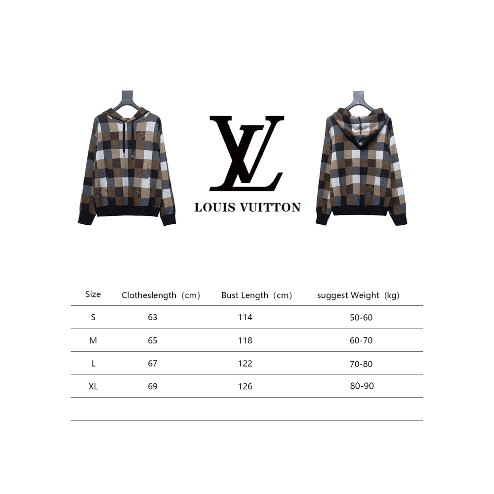  Louis Vuitton 24Fw Damier checkerboard monogram letter knitted hooded Hoodie