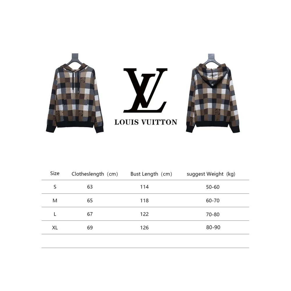  Louis Vuitton 24Fw Damier checkerboard monogram letter knitted hooded Hoodie