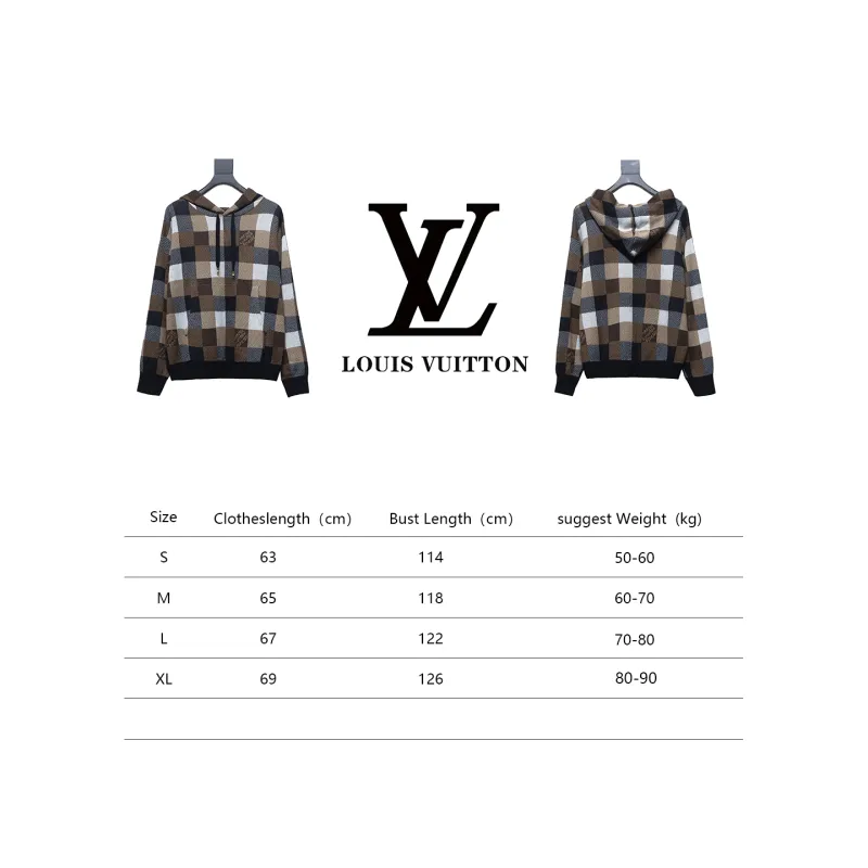  Louis Vuitton 24Fw Damier checkerboard monogram letter knitted hooded Hoodie