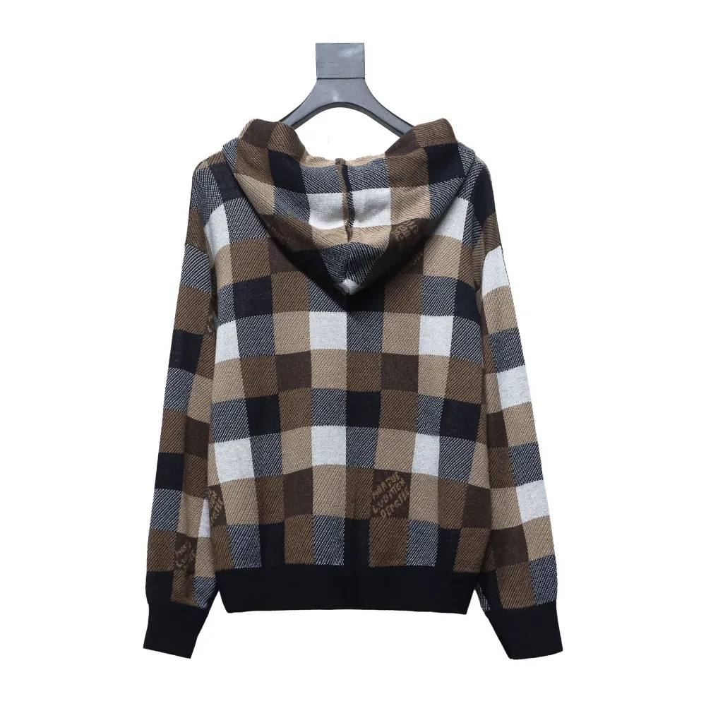  Louis Vuitton 24Fw Damier checkerboard monogram letter knitted hooded Hoodie