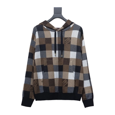 Louis Vuitton 24Fw Damier checkerboard monogram letter knitted hooded Hoodie 01