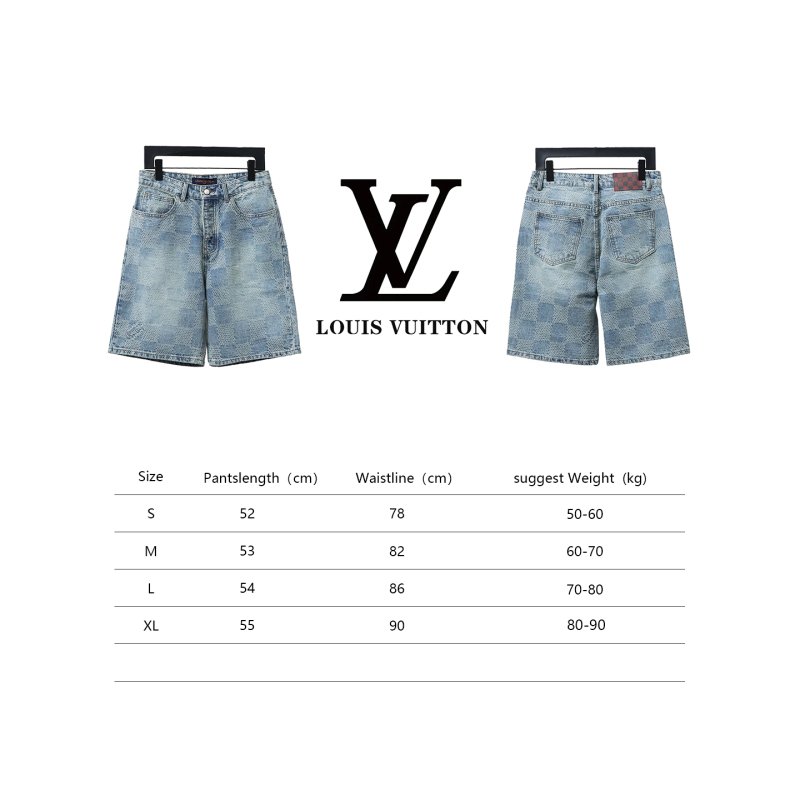  Louis Vuitton DAMIER checkerboard denim shorts Jeans