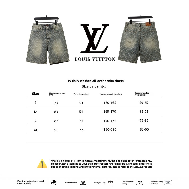  Louis Vuitton distressed washed full print denim shorts Jeans