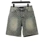 Louis Vuitton distressed washed full print denim shorts Jeans