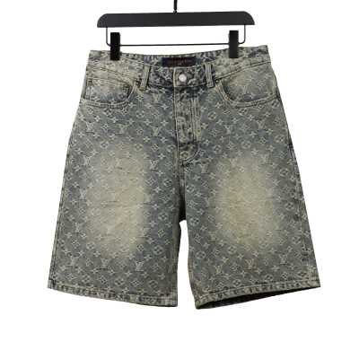 Louis Vuitton distressed washed full print denim shorts Jeans 01