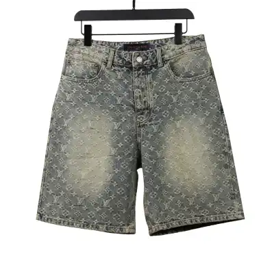 Louis Vuitton distressed washed full print denim shorts Jeans 01