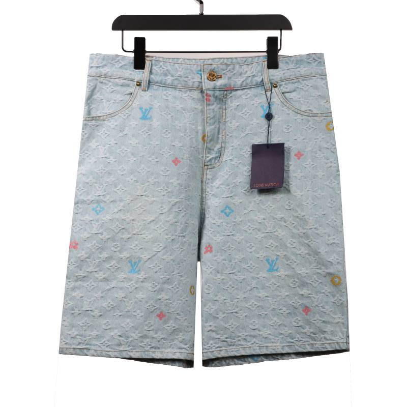  Louis Vuitton washed full print denim shorts Jeans