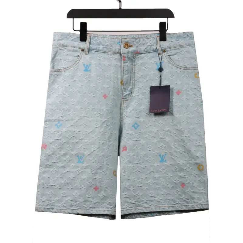 Louis Vuitton washed full print denim shorts Jeans