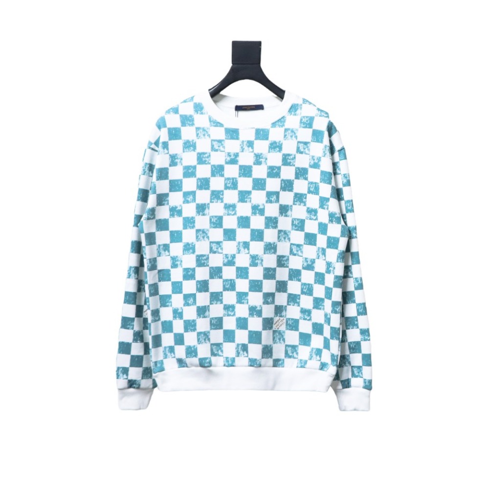  Louis Vuitton white and green checkerboard fleece round neck Hoodie