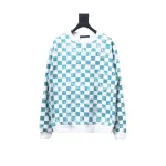 Louis Vuitton white and green checkerboard fleece round neck Hoodie