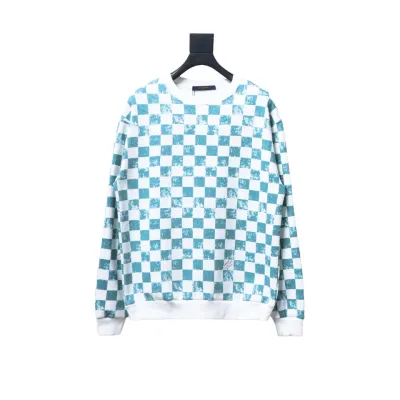 Louis Vuitton white and green checkerboard fleece round neck Hoodie 02