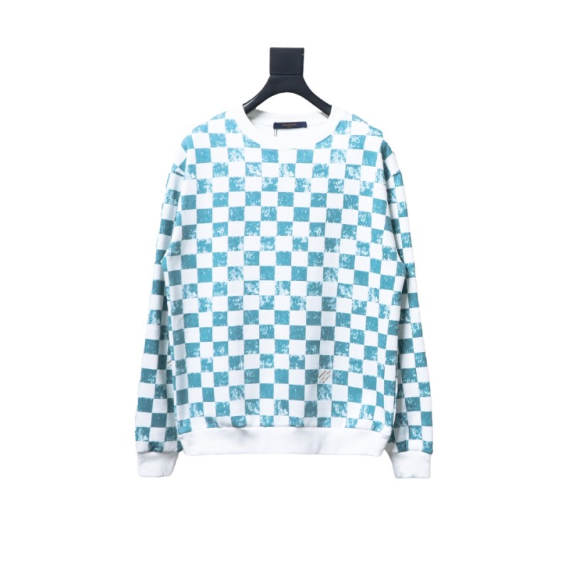  Louis Vuitton white and green checkerboard fleece round neck Hoodie