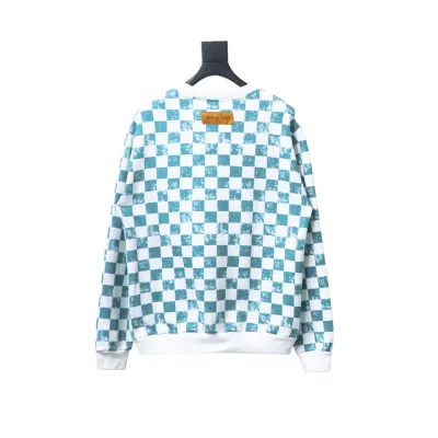  Louis Vuitton white and green checkerboard fleece round neck Hoodie 01