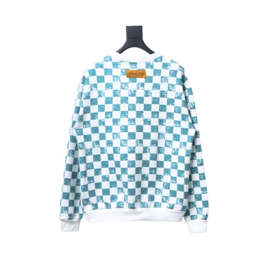 Louis Vuitton white and green checkerboard fleece round neck Hoodie 01