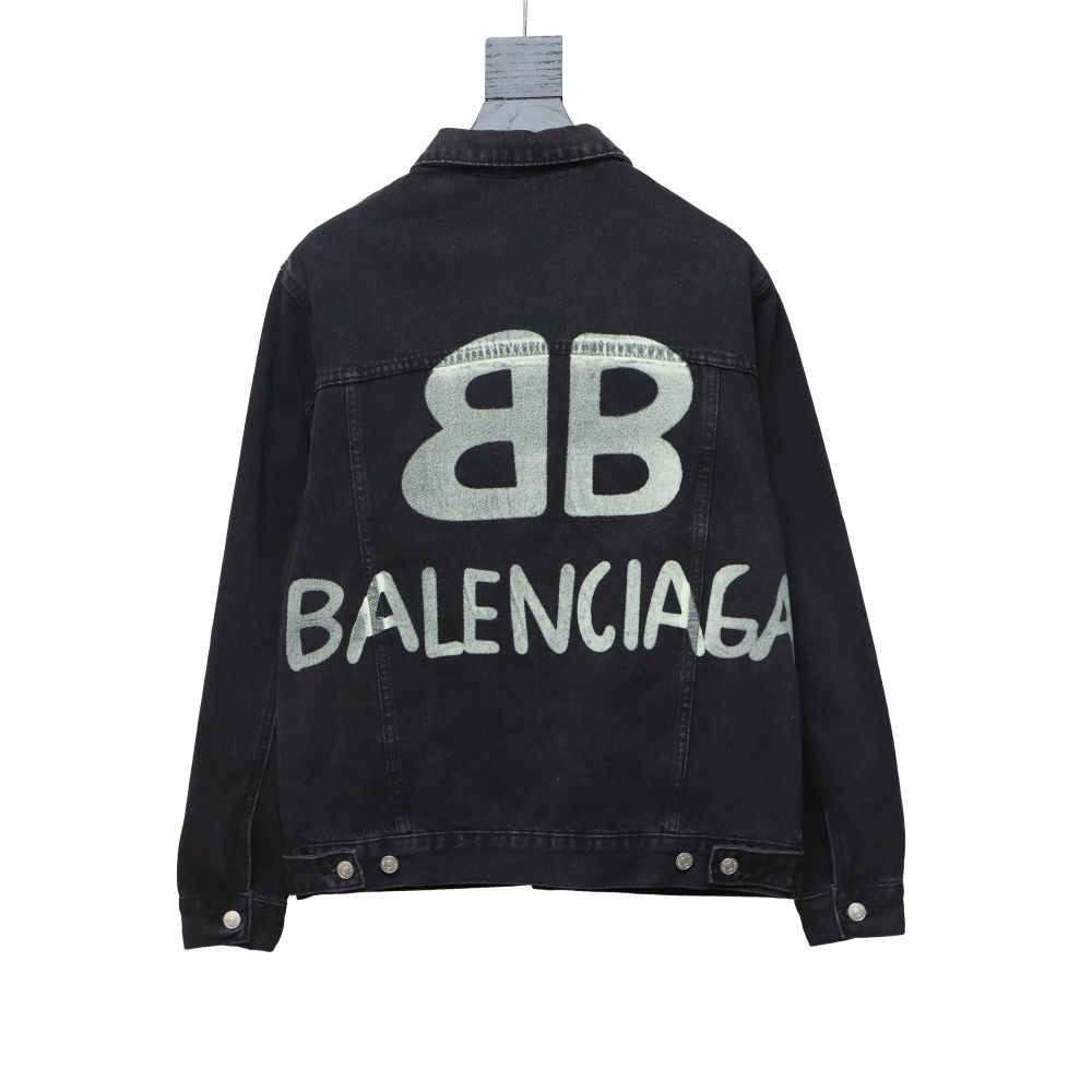  Balenciaga24SS double B graffiti white ink-splashed denim jacket