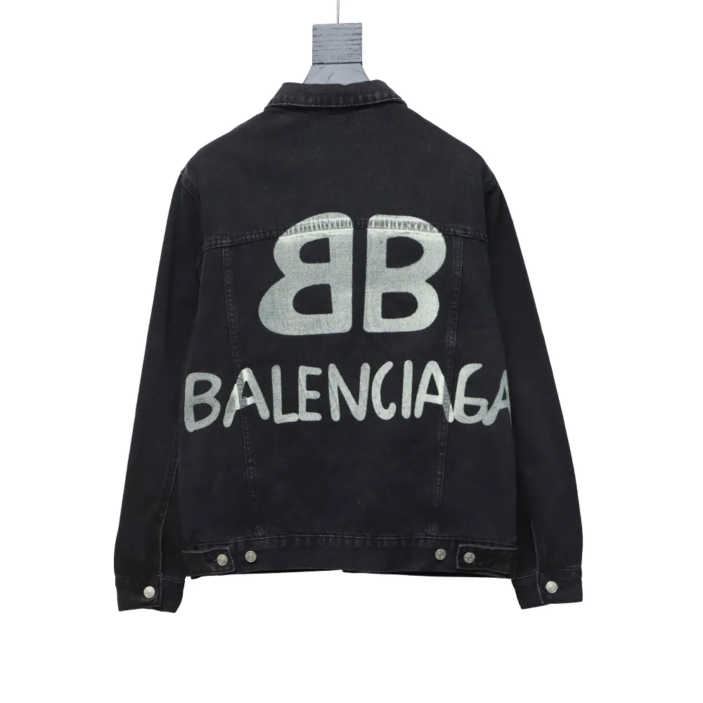 Balenciaga24SS double B graffiti white ink-splashed denim jacket