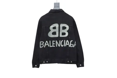 Balenciaga24SS double B graffiti white ink-splashed denim jacket 02
