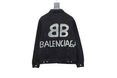 Balenciaga24SS double B graffiti white ink-splashed denim jacket 02