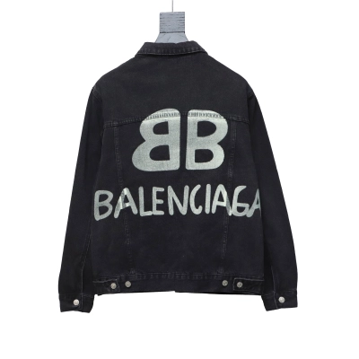 Balenciaga24SS double B graffiti white ink-splashed denim jacket 02