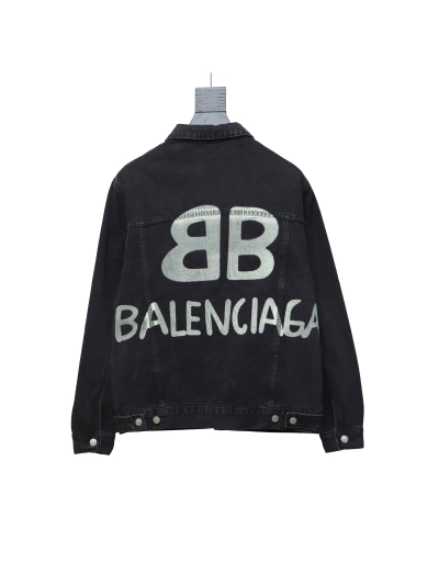 Balenciaga24SS double B graffiti white ink-splashed denim jacket 02